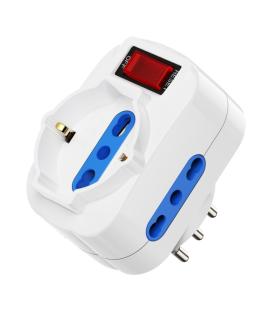 Ewent Regleta de 3 Tomas de Pared - 3x Tomas Italianas Tipo L/ Schuko de 10/16A - 2 Tomas L + 1 Toma L/F (Schuko) - Interruptor.