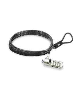 Ewent Cable de Seguridad para Portatil - Candado de Combinacion Numerica - Cable de Acero - 1.5m de Longitud - Color Negro