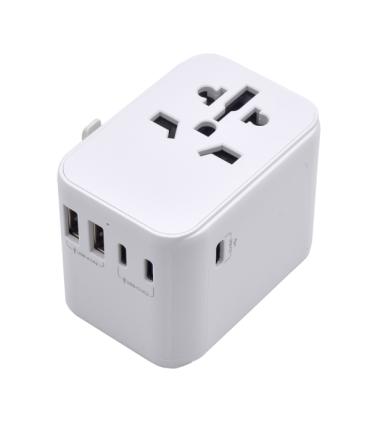Ewent Adaptador de Viaje Universal - Conexiones para Europa (Schuko), USA, UK, Australia - 2xUSB-A - 3xUSB-C - Color Blanco