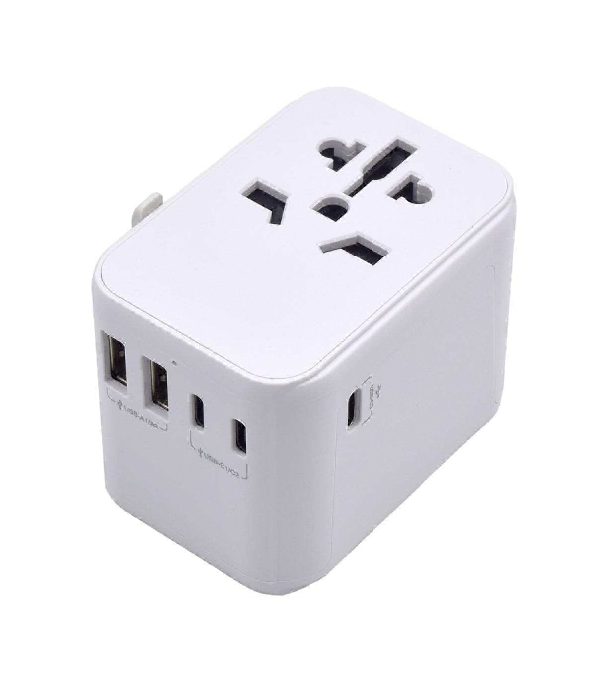 Ewent Adaptador de Viaje Universal - Conexiones para Europa (Schuko), USA, UK, Australia - 2xUSB-A - 3xUSB-C - Color Blanco