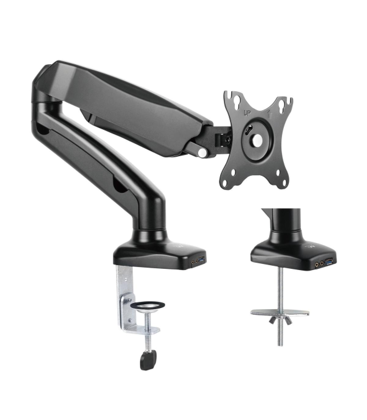 Ewent Soporte de Mesa con Brazo Articulado para Monitor hasta 34" - Resorte de Gas - Giratorio e Inclinable - Gestion de Cables.