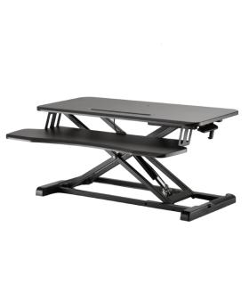Ewent Soporte Elevador para Monitor - Amplia Superficie de 80x40cm - Altura Ajustable - Resorte de Gas - Bandeja para Teclado ..