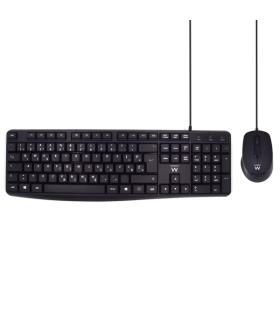 Ewent Pack Teclado + Raton para Oficina - Teclas Silenciosas de Perfil Bajo - 1000dpi - Disposicion Inglesa QWERTY US - Cable..