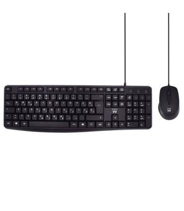 Ewent Pack Teclado + Raton para Oficina - Teclas Silenciosas de Perfil Bajo - 1000dpi - Disposicion Inglesa QWERTY US - Cable..