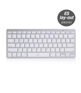 Ewent Teclado Inalambrico - 2x Baterias AAA - Disposicion QWERTY ES - Ultradelgado - Bluetooth - Color Plata/Blanco