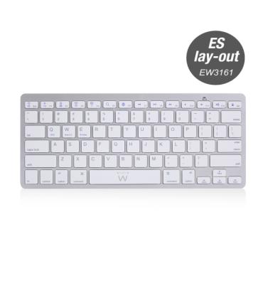 Ewent Teclado Inalambrico - 2x Baterias AAA - Disposicion QWERTY ES - Ultradelgado - Bluetooth - Color Plata/Blanco