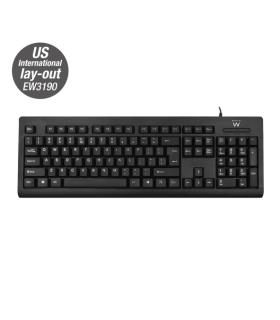 Ewent Teclado con Cable USB - Perfil Delgado - Patas Ajustables - Disposicion Inglesa QWERTY US - Cable de 1.35m - Color Negro