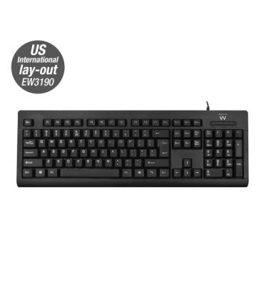 Ewent Teclado con Cable USB - Perfil Delgado - Patas Ajustables - Disposicion Inglesa QWERTY US - Cable de 1.35m - Color Negro