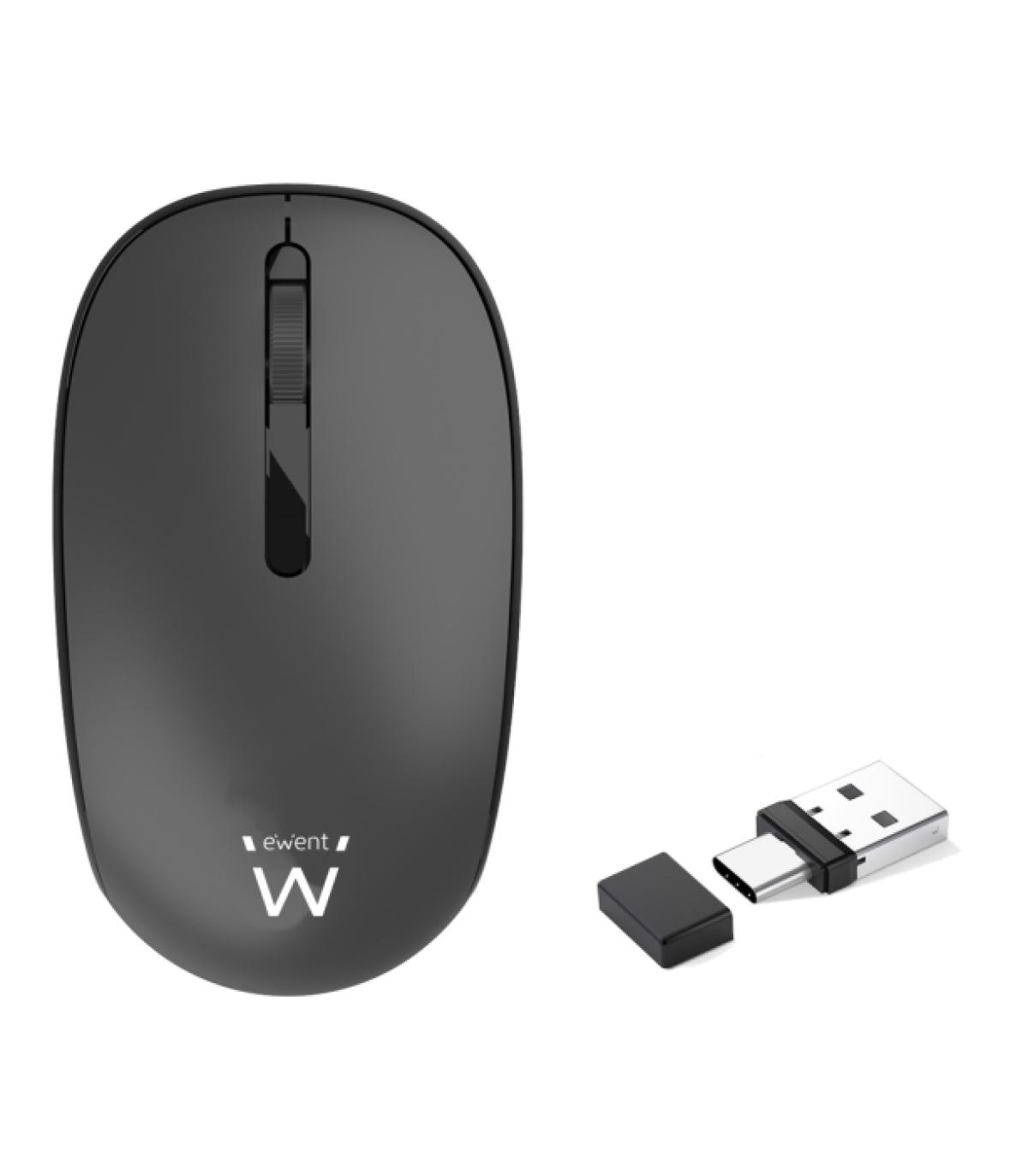 Ewent Raton Inalambrico - 1000dpi - Receptores USB-A y C de 2.4GHz- Bluetooth 5.1 - Clic Silencioso - 3 Botones - Pila AA Inclui
