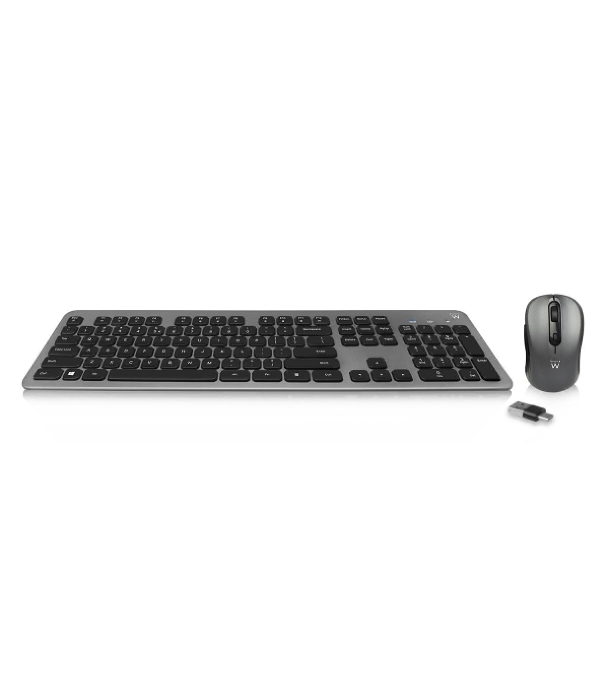 Ewent Pack Teclado + Raton Inalambrico - Receptor USB-A 2.4Hz - 1600dpi - Disposicion Inglesa QWERTY US - Incluye Pilas AA/AAA..