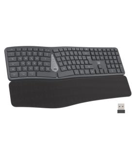 Ewent Teclado Inalambrico - Ergonomico - Bateria de Litio Recargable de 300mAh - Teclas de Bajo Perfil y Silenciosas - Color Neg