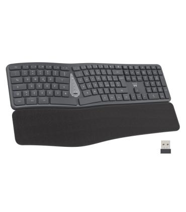 Ewent Teclado Inalambrico - Ergonomico - Bateria de Litio Recargable de 300mAh - Disposicion Portuguesa QWERTY PT - Teclas de Ba
