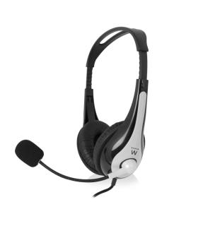 Ewent Auriculares Estereo - Microfono Integrado - 2x Jack de 3.5mm - Cable Trenzado de Nailon de 2m - Color Negro/Gris