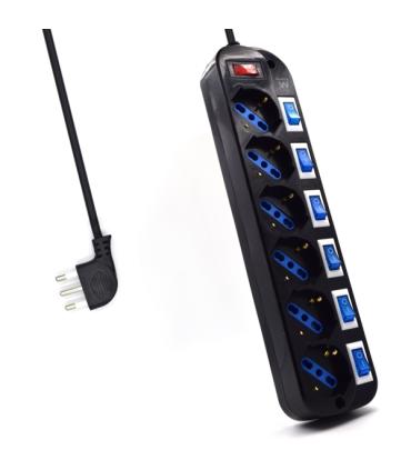 Ewent Regleta con 6 Tomas Tipo L/F (Schuko) de 10/16A - Interruptor On/Off General e Individual - Proteccion contra Sobretension