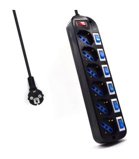 Ewent Regleta de 6 Tomas de Seguridad - 6x Schuko 16A - Proteccion contra Sobretension - Interruptor On/Off General e Individual