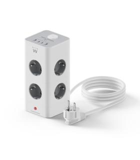 Ewent Regleta con 12 Tomas de Sobremesa - 8x Schuko 16A - 2x USB-A - 2x USB-C - Interruptor On/Off - Proteccion Infantil - Forma