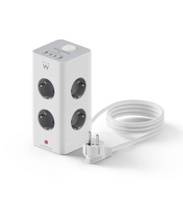 Ewent Regleta con 12 Tomas de Sobremesa - 8x Schuko 16A - 2x USB-A - 2x USB-C - Interruptor On/Off - Proteccion Infantil - Forma