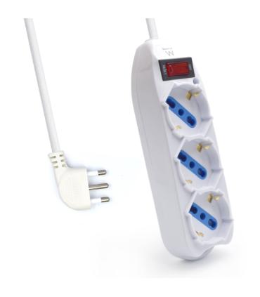 Ewent Regleta con 3 Tomas Tipo L/F (Schuko) de 10/16A - Interruptor On/Off - Enchufe Italiano Plano en Angulo - Cable de 1.5m ..