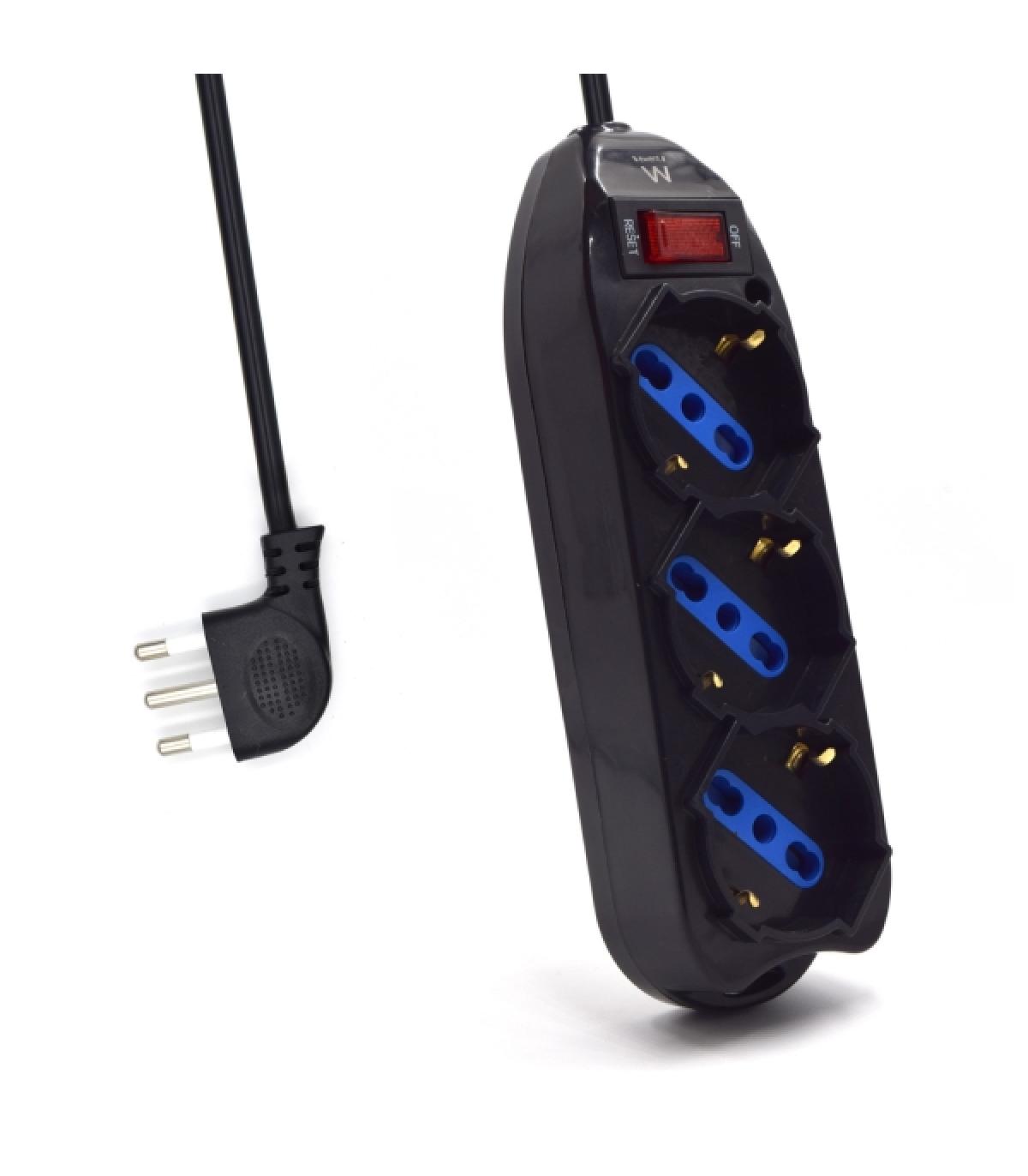 Ewent Regleta con 3 Tomas Tipo L/F (Schuko) de 10/16A - Interruptor On/Off - Enchufe Italiano Plano en Angulo - Cable de 1.5m ..