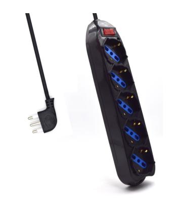 Ewent Regleta con 5 Tomas Tipo L/F (Schuko) de 10/16A - Interruptor On/Off - Enchufe Italiano Plano en Angulo - Cable de 1.5m ..