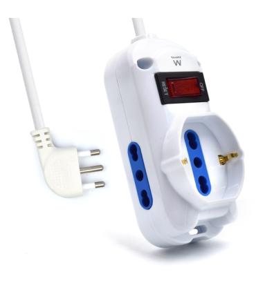 Ewent Regleta con 3 Tomas - 2 Tomas L + 1 Toma L/F (Schuko) - Interruptor On/Off - Enchufe Italiano Plano en Angulo - Cable..