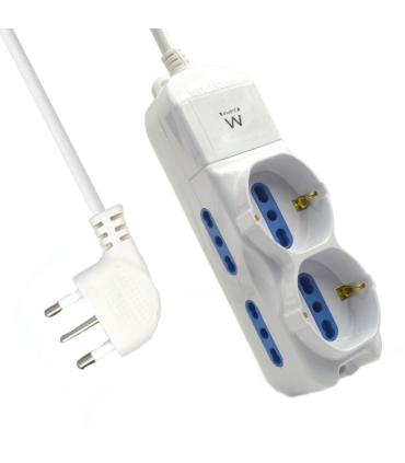 Ewent Regleta con 6 Tomas - 4 Tomas L + 2 Tomas L/F (Schuko) - Proteccion Infantil - Enchufe Italiano Plano en Angulo - Cable..