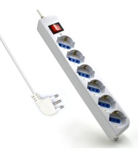 Ewent Regleta con 6 Tomas Tipo L/F (Schuko) de 10/16A - Proteccion contra Sobretensiones - Proteccion Infantil - Enchufe Italian