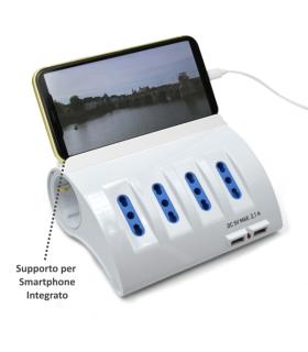 Ewent Regleta con 6 Tomas - 4 Tomas L + 2 Toma L/F (Schuko) - 2x USB-A - Proteccion Infantil - Enchufe Italiano Plano en Angulo.