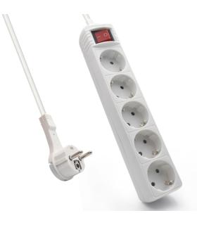 Ewent Regleta de 5 Tomas Schuko 16A - Proteccion Infantil - Interruptor On/Off - Cable de 1.5m - Enchufe Schuko Plano en Angulo.