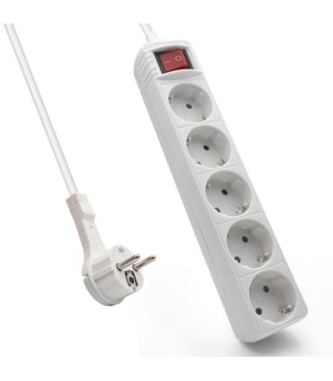 Ewent Regleta de 5 Tomas Schuko 16A - Proteccion Infantil - Interruptor On/Off - Cable de 1.5m - Enchufe Schuko Plano en Angulo.