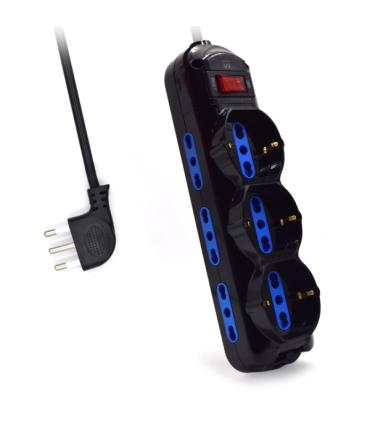 Ewent Regleta con 9 Tomas - 6 Tomas L + 3 Tomas L/F (Schuko) - Interruptor On/Off - Enchufe Italiano Plano en Angulo - Cable..