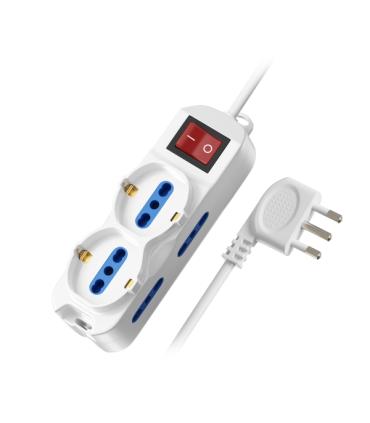 Ewent Regleta con 6 Tomas - 4 Tomas L + 2 Tomas L/F (Schuko) - Interruptor On/Off - Proteccion Infantil - Enchufe Italiano Plano