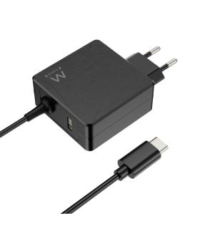 Ewent Cargador de Pared USB-C de 65W - Power Delivery - USB-A Extra - Cable de 1.5m - Proteccion Electrica - Color Negro