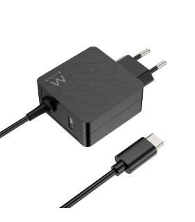 Ewent Cargador de Pared USB-C de 45W - Power Delivery - USB-A Extra - Cable de 1.5m - Proteccion Electrica - Color Negro