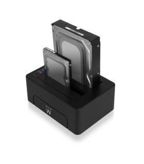 Ewent Estacion de Docking de Doble Bahia - HDD/SSD SATA de 2.5/3.5" - USB 3.2 Gen1 - Funcion de Clonado - Indicador LED - Color.