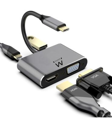 Ewent Hub 4 en 1 - HDMI - VGA - USB 3.2 Gen1 - USB-C PD 60W - Color Aluminio