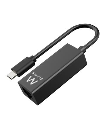 Ewent Conversor Adaptador de Red RJ45 a USB-C - Gigabit 10/100/1000Mbps - Cable de 15cm - Color Negro