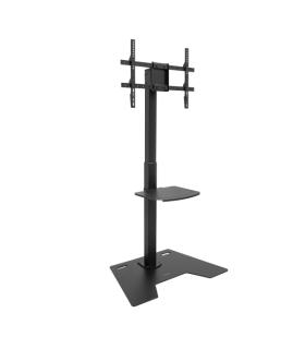 Tooq Minos Soporte de Suelo para Pantallas de 37-70" - Bandeja Inferior Multiusos - Altura, Giro y Rotacion Regulables - Gestion