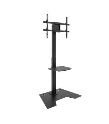 Tooq Minos Soporte de Suelo para Pantallas de 37-70" - Bandeja Inferior Multiusos - Altura, Giro y Rotacion Regulables - Gestion