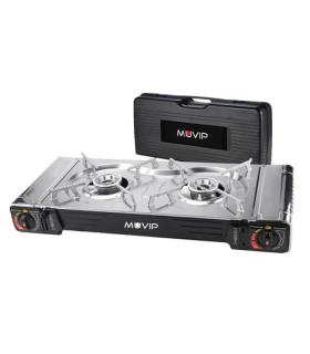 Muvip Cocina de Gas Portatil 2 Fuegos - Doble Bombona - Encendido Automatico - Quemador de Aluminio - Valvula de Doble Sellado..