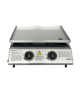 Muvip Plancha de Asar de Gas - 2 Quemadores - Panel de Control y Plancha de Acero - Bandeja Recoge Grasas - Llama Regulable - Su