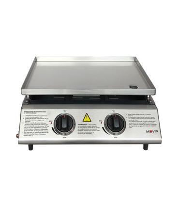 Muvip Plancha de Asar de Gas - 2 Quemadores - Panel de Control y Plancha de Acero - Bandeja Recoge Grasas - Llama Regulable - Su