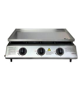 Muvip Plancha de Asar de Gas - 3 Quemadores - Panel de Control y Plancha de Acero - Bandeja Recoge Grasas - Llama Regulable - Su