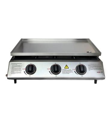 Muvip Plancha de Asar de Gas - 3 Quemadores - Panel de Control y Plancha de Acero - Bandeja Recoge Grasas - Llama Regulable - Su