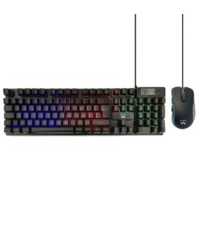 Ewent Pack Teclado + Raton Gaming - Iluminacion RGB - Disposicion QWERTY ES - 3600dpi - Cable de 1.5m - Anti-Ghosting - Color Ne
