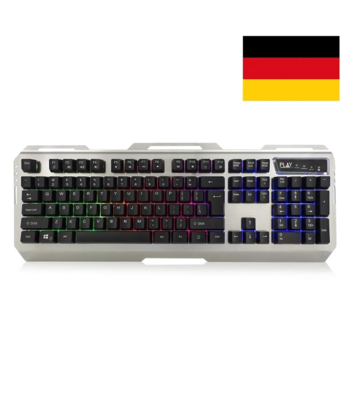 Ewent Teclado Gaming - Iluminacion RGB - Disposicion Alemana QWERTZ DE - Carcasa de Metal - 12 Teclas Multimedia - Cable de 1.5m