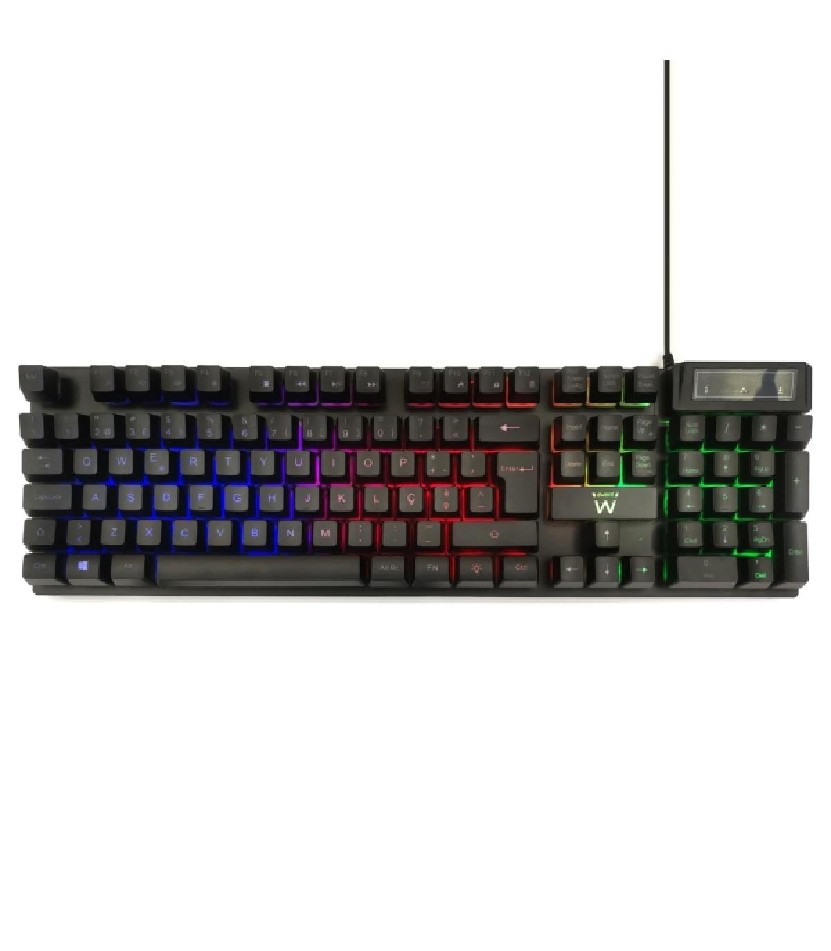 Ewent Teclado Gaming de Membrana - Iluminacion RGB - Disposicion Portuguesa QWERTY PT - Cable de 1.5m - 12 Teclas Multimedia ..