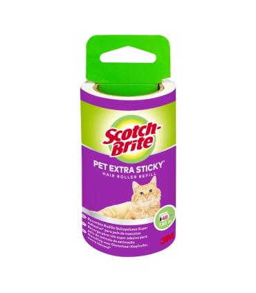 Scotch-Brite Pet Extra Sticky Recambio para Rodillo Quitapelusas Adhesivo - 48 Hojas - Color Blanco