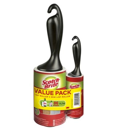 Scotch-Brite Everyday Clean Rodillo Quitapelusas Adhesivo - 56 Hojas - Incluye Rodillo Mini para Uso Diario de 30 Hojas - Color.