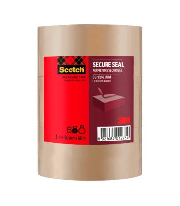 Scotch Pack de 3 Precintos de Embalaje - 50mm x 66m - Sellado Seguro - Color Marron